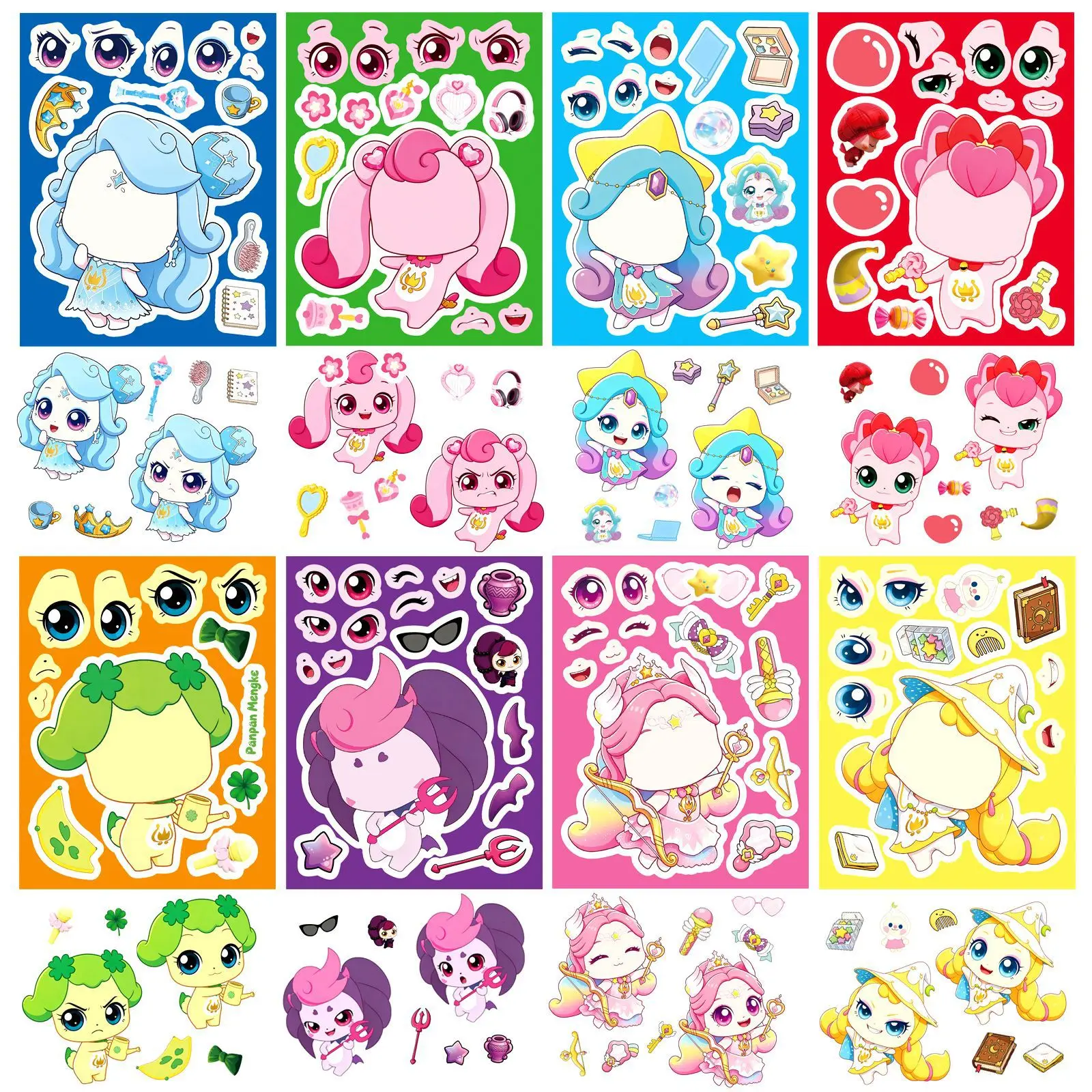 

8Pcs Anime Cartoon Make a Face Stickers DIY Handicrafts Waterproof Puzzle Reward Stationery Stickers