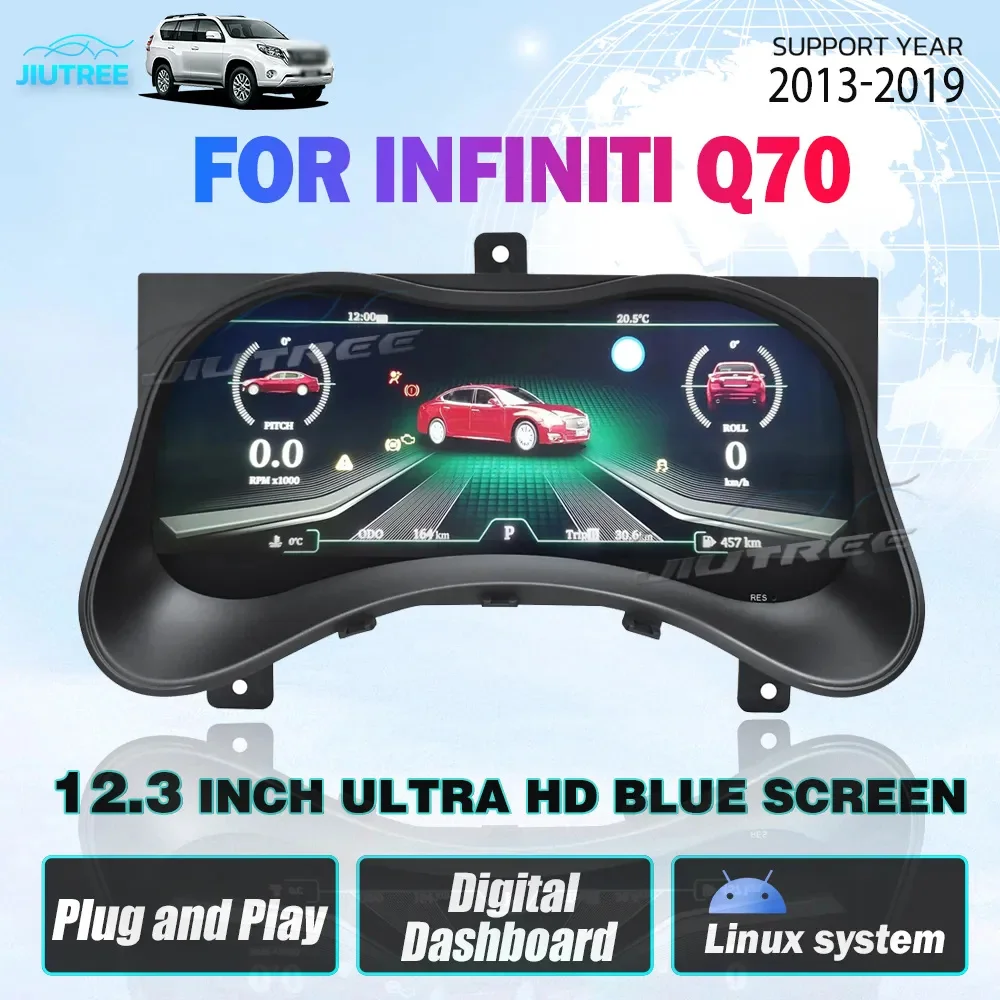 Untuk Infiniti Q70 2013-2019 Digital Cluster Virtual Linux dasbor instrumen pengukur kecepatan layar Radio Player Mobil