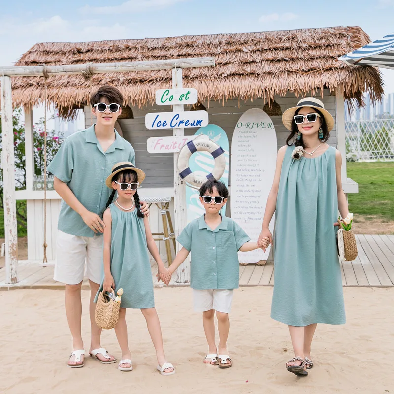 Family Vacation Summer Beach Clothes Couple Parents and Children Clothes Holiday Mom Daughter Dress Dad and Son Shirts Outfits