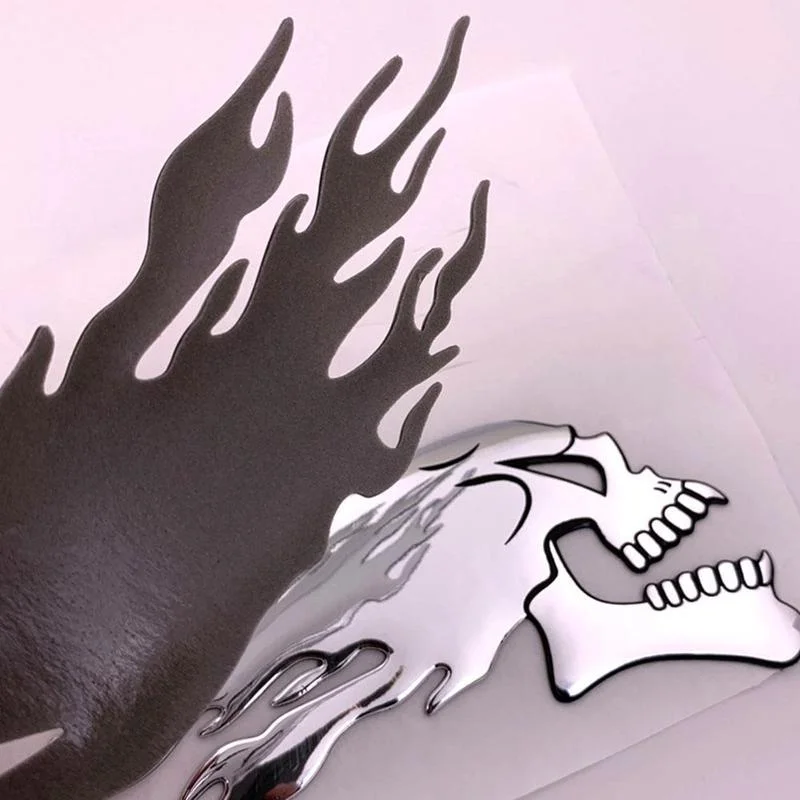 1pair Car Motorcycle 3D Flame Ghost-Skull Head Styling Festival Decoration Sticker Emblem Decals Auto Pattern Exterior Decor image 3