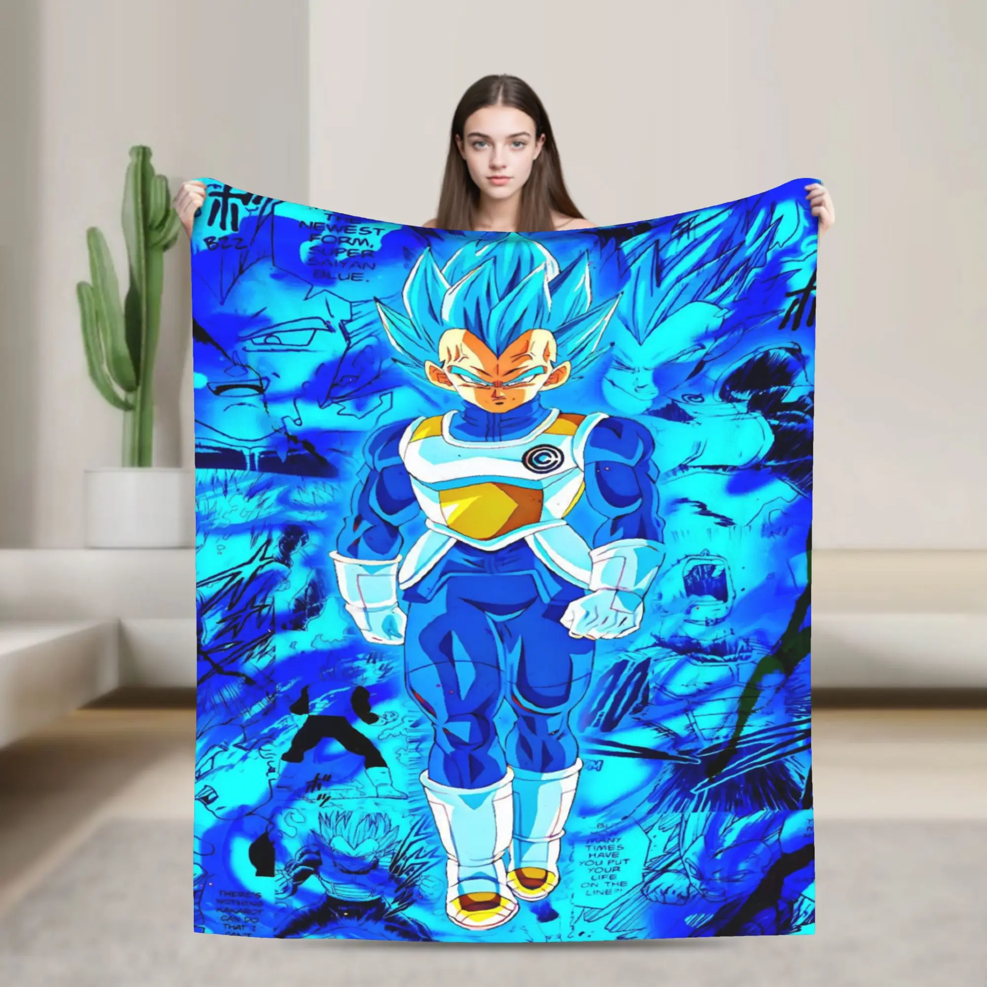 Vegeta Blue Anime Flannel Blanket Autumn 3D Japanese Manga Soft Durable Throw Blanket for Children Fashion Bedspread Bed Cover