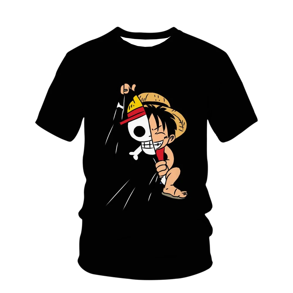 Summet kaus Luffy Anak laki-laki, pakaian atasan t-shirt Anime One Piece untuk anak-anak lengan pendek modis