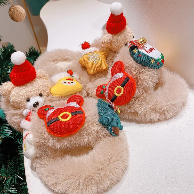 New Christmas Elk Plush Slippers For Men Women XMAS Bear Snowman Home Slip Resistant Couples Indoor Long Fur Shoes In Winter
