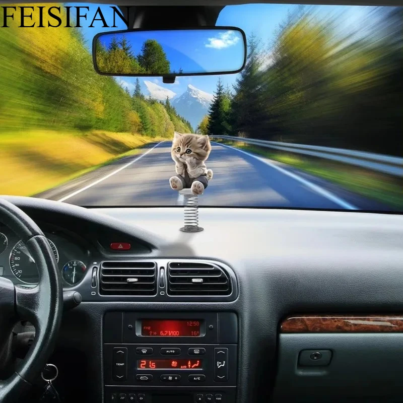 Shake Head Dancing Bobblehead Cat Figurine Cute Funny Animal Ornament Universal Car Dashboard Interior Decor Toy Gift
