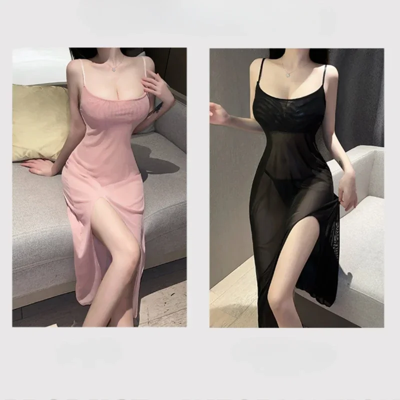 

Women's Pajamas Lace Transparent Long Halter Nightdress Sexy Underwear Mesh Dress Lady Panty Night Dress Women Sexy Lingerie