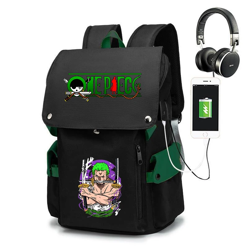 Mochila escolar com estampa One Piece Zoro, grande capacidade, casual, bolsa de viagem para crianças e adolescentes