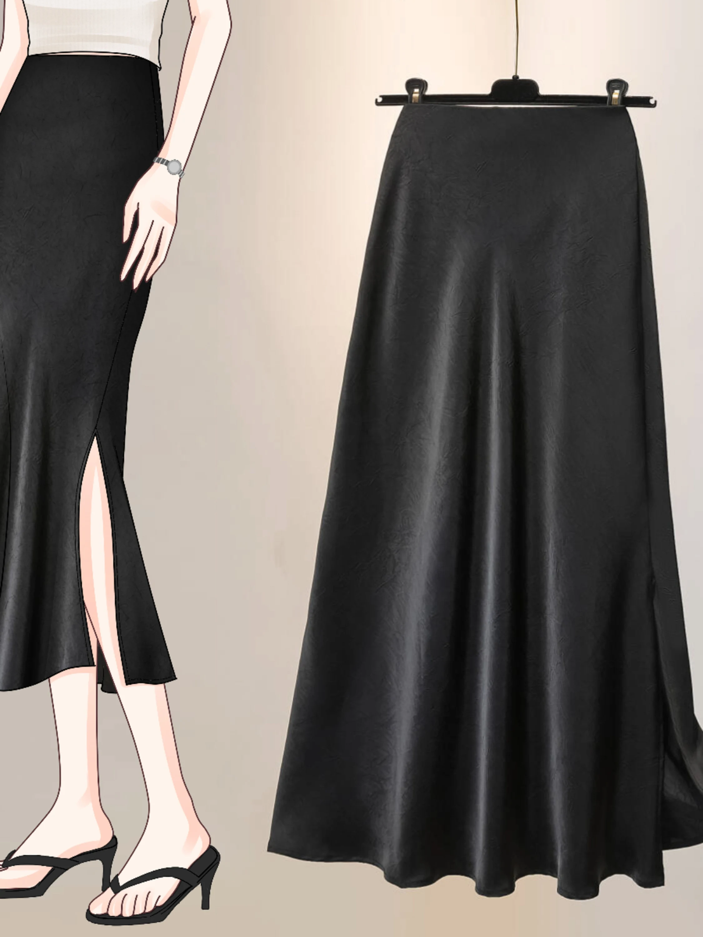 Skirts - Jupe longue trapèze fendue en satin