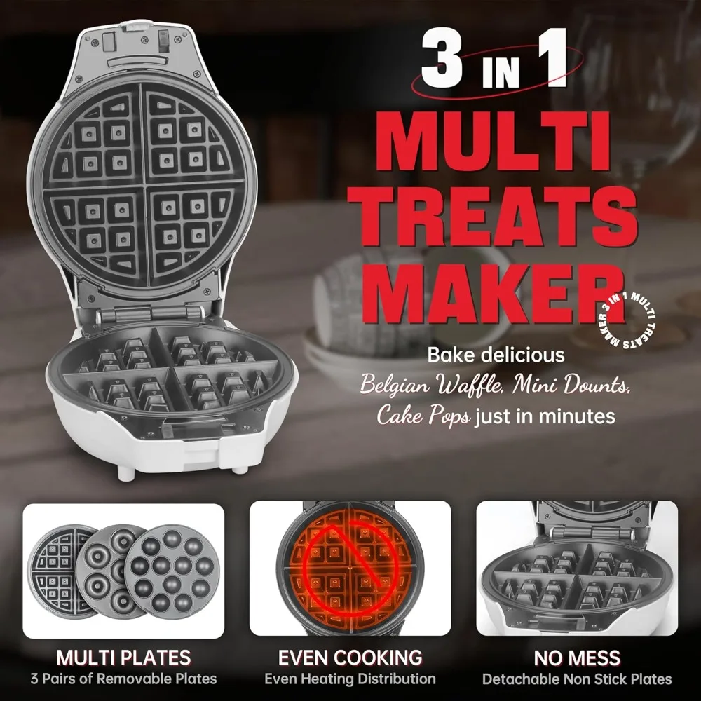 Haoyunma-waffle maker 3 em 1, grosso fabricante de waffle francês com placas removíveis, 8 polegadas de ferro antiaderente, mini donut