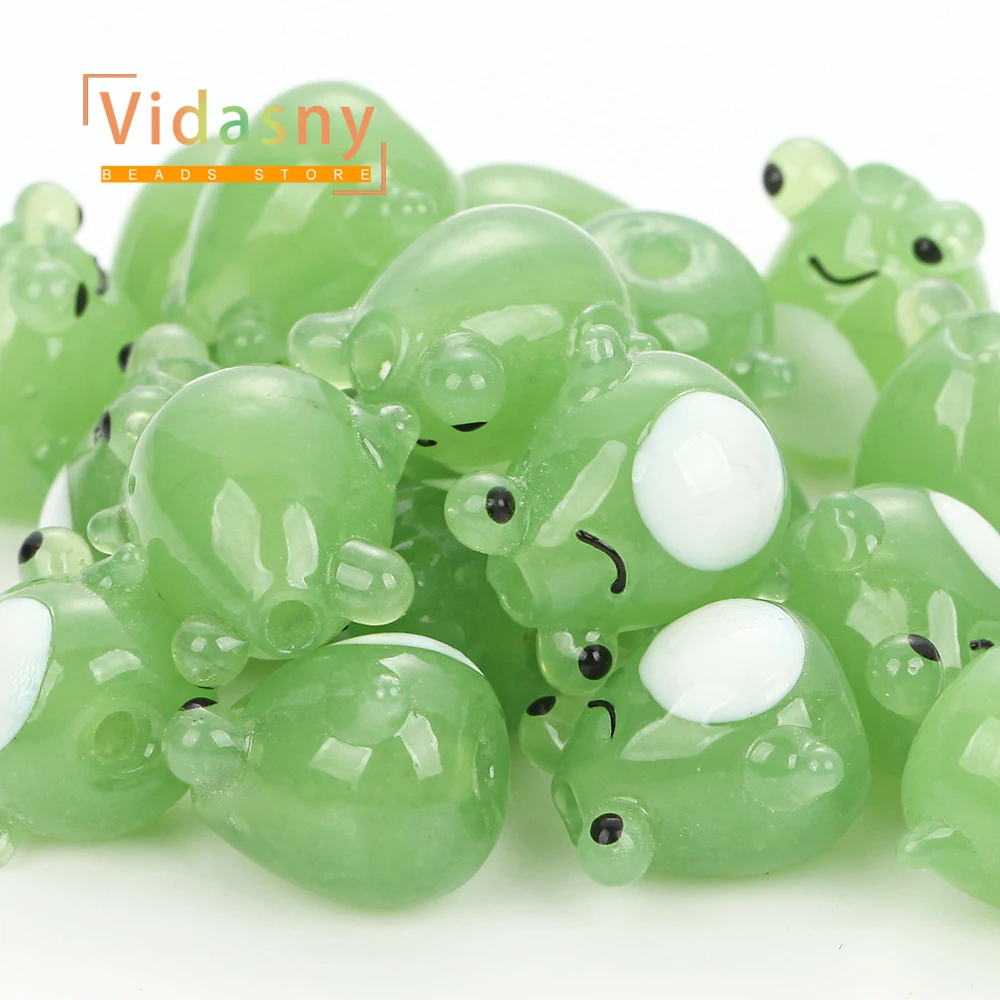 5 Stück 16 x 14 mm grüne Froschform-Perlen mit geradem Loch für die Schmuckherstellung, DIY-Halskettenzubehör, Armband, lose Perlen – Detail 5