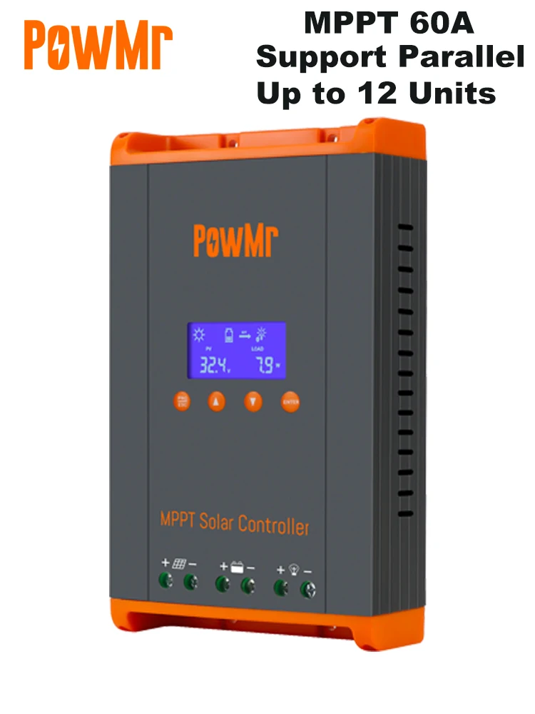 PowMr MPPT 60A Solarladeregler, Solarpanel-Regler, 12 V, 24 V, 36 V, 48 V, parallel bis 12 Einheiten für Blei-Säure-Lithium-Batterie