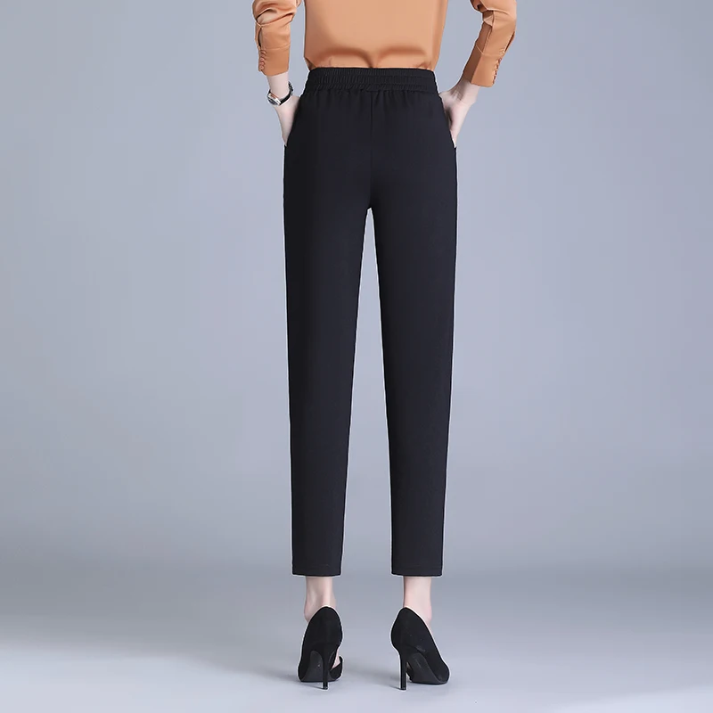 High quality elastic waist high waist casual pants loose and straight black pants women's slim fitting spring and autumn S-4XL