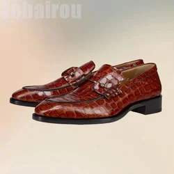Metal Decor Red Crocodile Print Black Sole Loafers Fashion Slip On Men Shoes Luxury Handmade Party Feast Office Men Dress Shoes