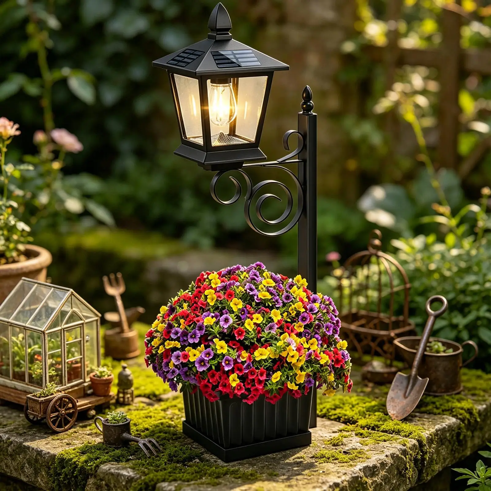 Planter with Solar Light Post 2-in-1 Outdoor Solar Lamp with Flower Pot Decorative Lights Planter for Garden Patio Porch