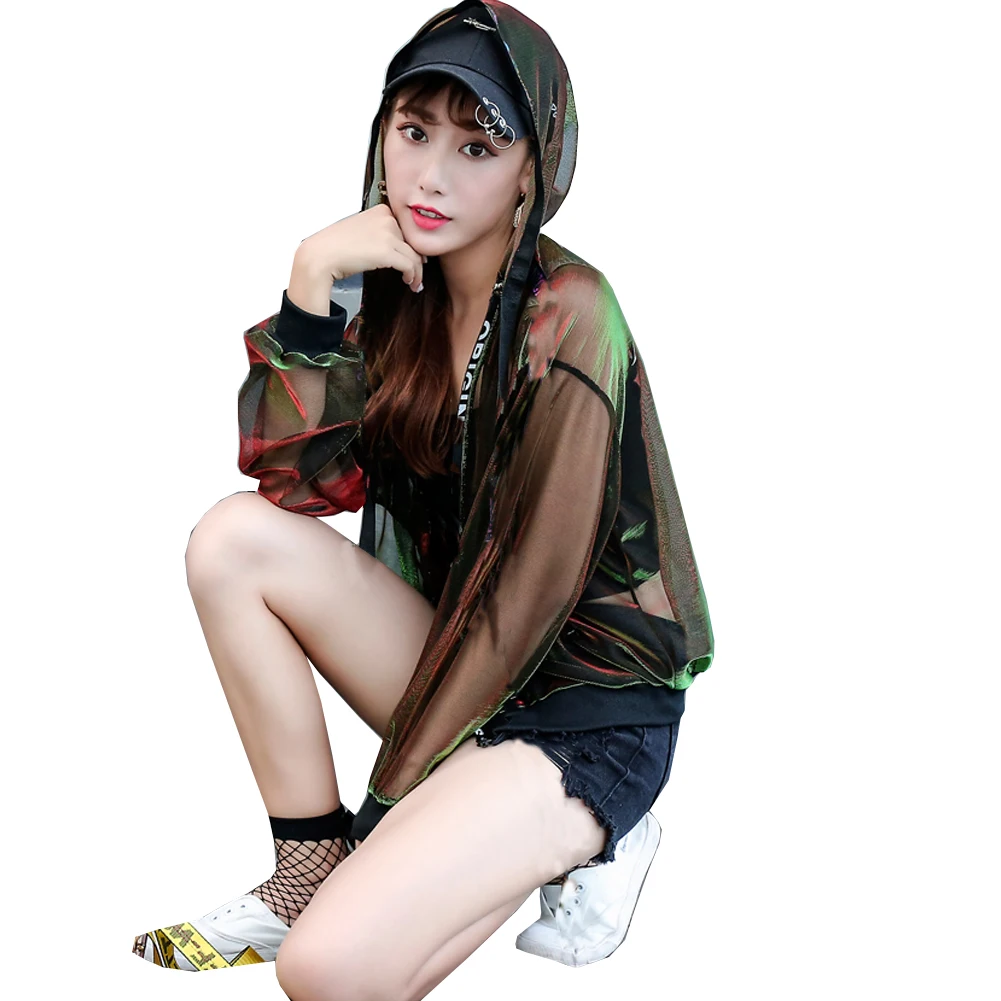 Summer Rave Festival Wear Clothes Holographic Burning man Hoodies Outfits Hologram Women Rainbow Metal Mesh Jacket Clothings