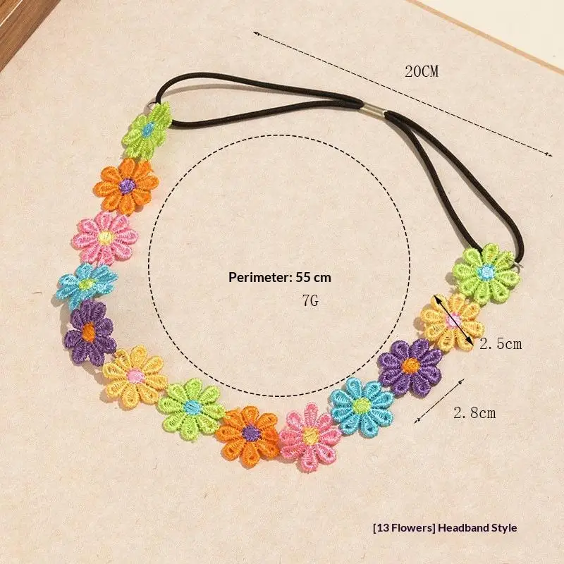 Buntes Häkelblumen-Stirnband, niedliches Design, bequeme Passform für Sommerausflüge, Musikfestivals und den täglichen Gebrauch. – Detail 7