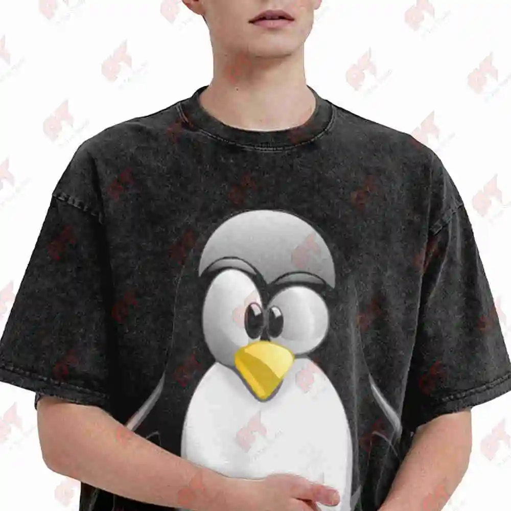 Tux Linux Penguin Sudo Rm -Rf Computer Geek Vintage Washed Tee Pure Cotton T-Shirt
