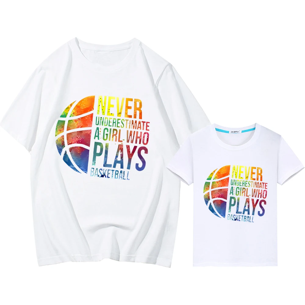 

Basketball Print 100%Cotton t shirt for kids boy 10years girls anime Short mom and daughter matching clothes Men women Tops y2k