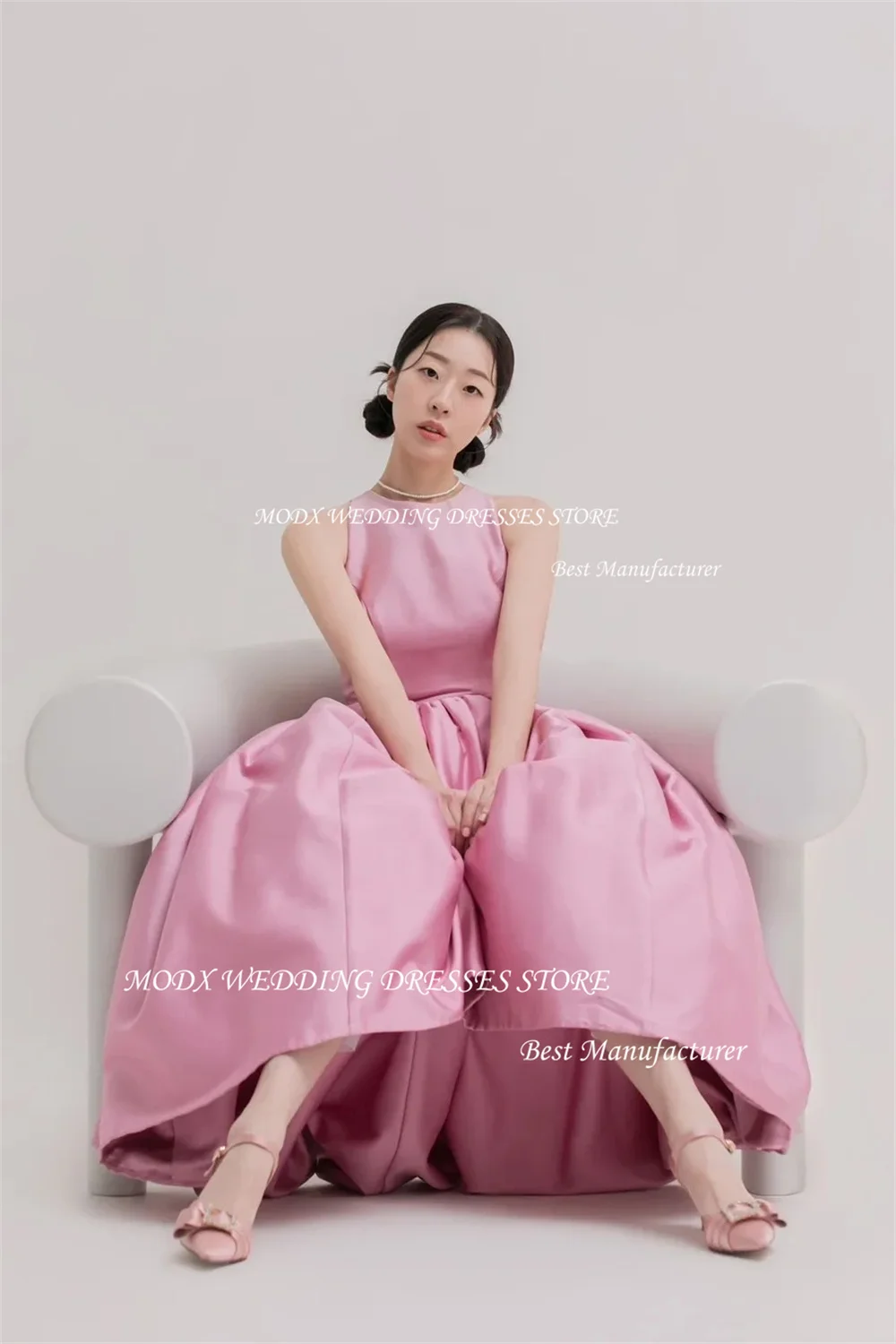 MODX Abito da sposa alto basso in raso colorato da sogno Nuovo design senza maniche A Line Back Lace up Semplici abiti da ballo da sposa