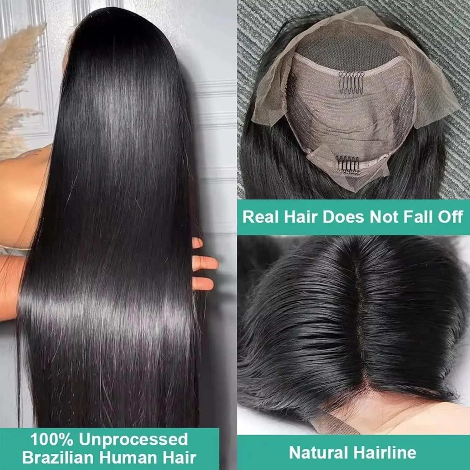 Lemoda 13x4 Straight Lace Frontal Wigs Human Hair 180% Density HD Transparent Lace Pre Plucked Brazilian Virgin Human Hair Wigs image 3