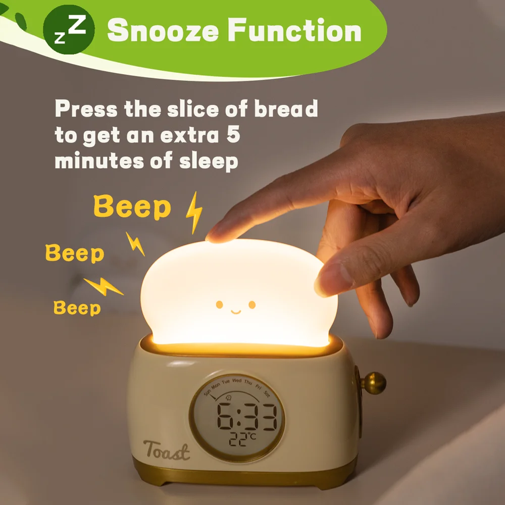 Kid Alarm Clock LED Night Light Digital Clock Children\'s Sleep Trainier For Home Bedroom Bedside Cute Temperature Display Reloj