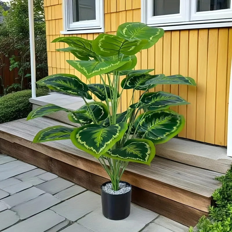 24 Blätter riesiger künstlicher Pflanzenbaum, realistisch, voll üppiges Grün, für drinnen und draußen, Ganzjahresdekoration für Zuhause, Hochzeit, Party, Neu – Detail 1