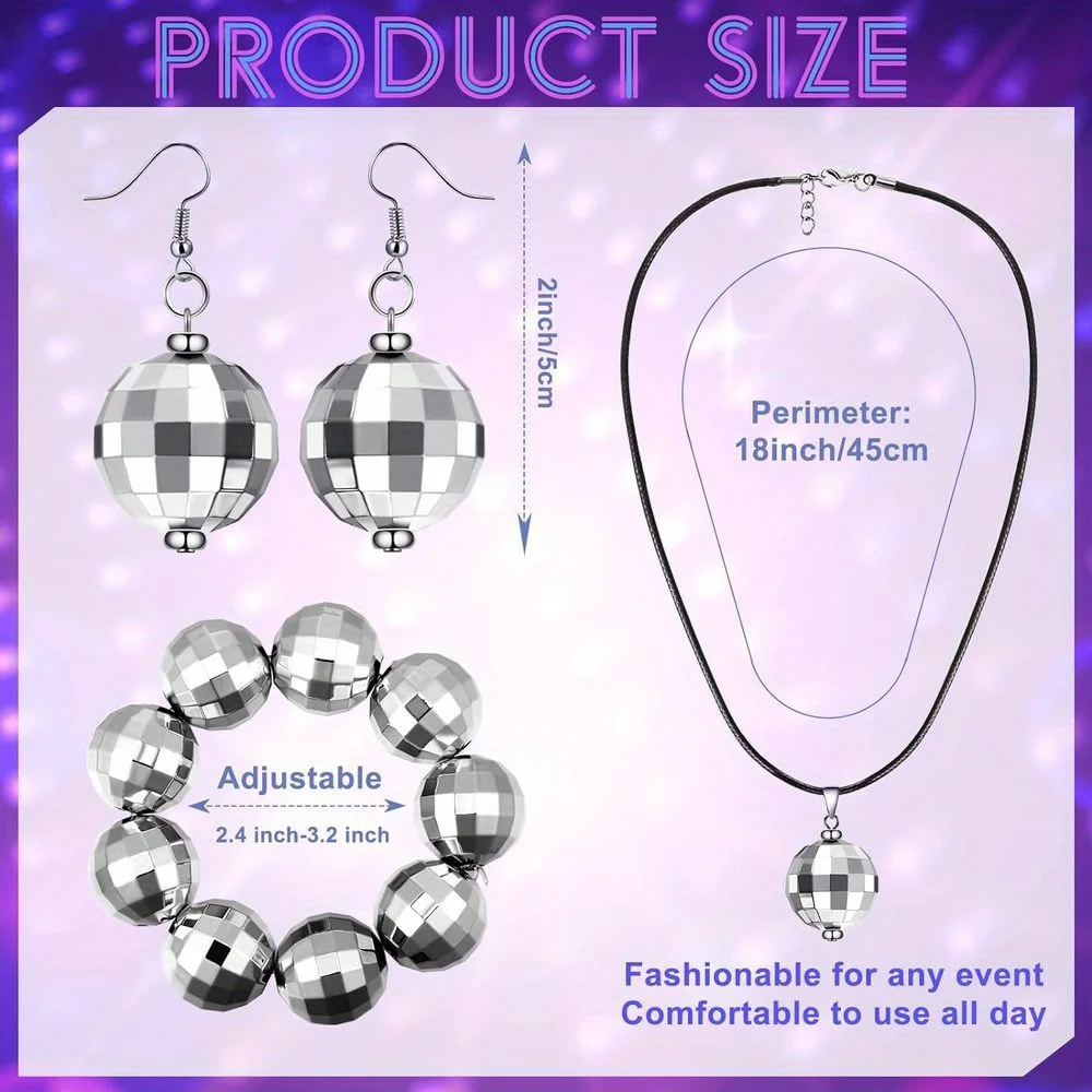 Disco Costume Acessórios Set, Disco Ball Brincos, Colar, Pulseira, Headband, Óculos de sol, Anos 70