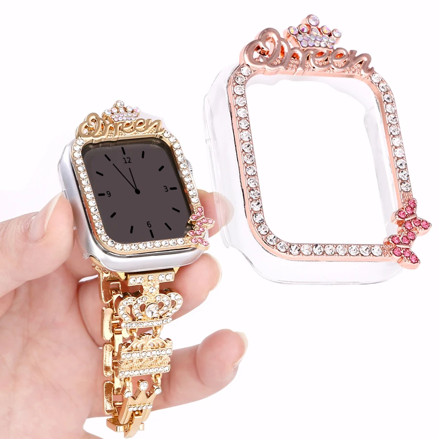 Protective Case for Apple Watch Case 41mm 45mm Bling Crown Rhinestone Women Bumper Frame Anti-Scratch For IWatch Series 9 8 7 6