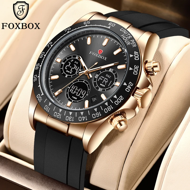 

FOXBOX электронные часы для мужчин, военные повседневные спортивные водонепроницаемые силиконовые ремешки, мужские часы, светящиеся наручные часы с автоматической датой
