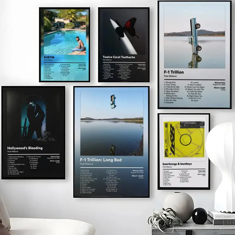 P-Post M-Malone Poster, wasserfeste, selbstklebende Wandkunst-Aufkleber, abnehmbare Wanddekoration für Wohnzimmer und Schlafzimmer