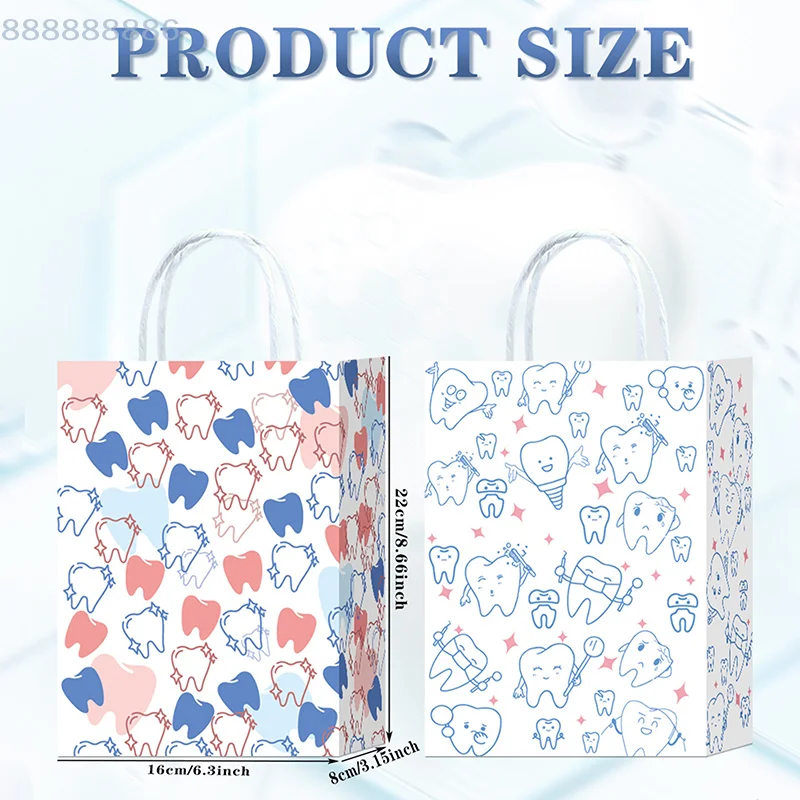 Cartoon Tooth Pattern Dental Patient Gift Bags 5/10Pcs Hygienists Dentists Care Package Dental Goods Dental Tote Bags