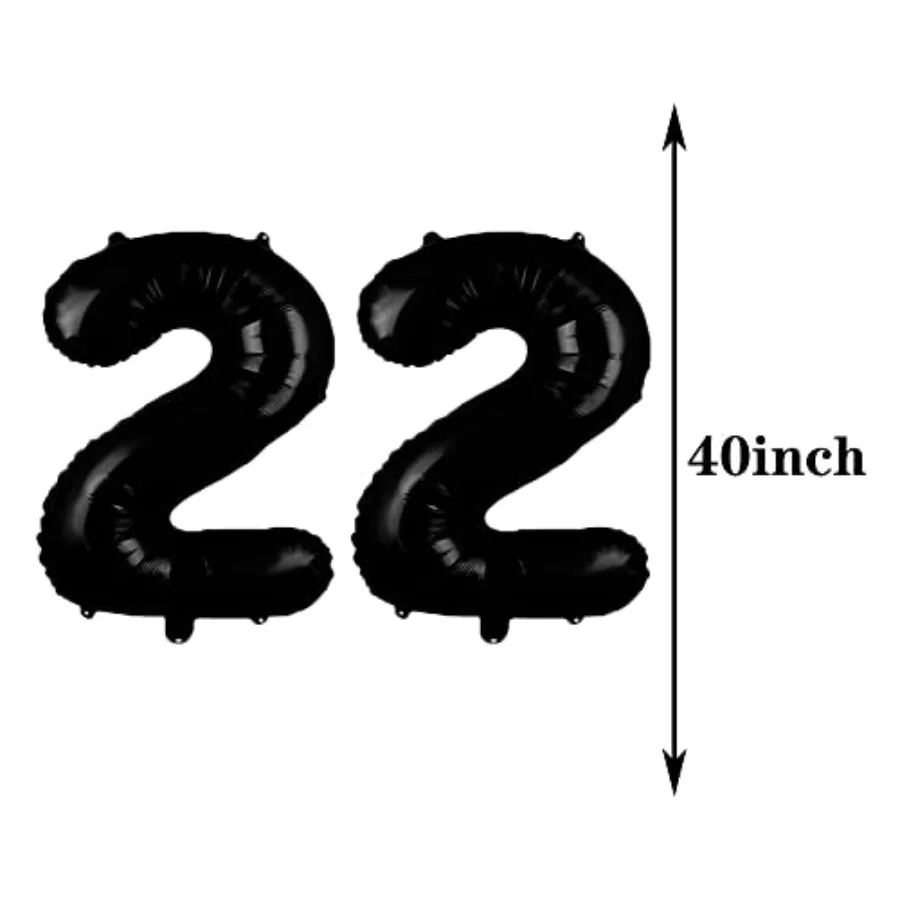 Decoraciones dulces para el 22 cumpleaños, suministros para fiestas, globos negros número 22, globos de Mylar de aluminio, decoración de globos de látex, ideal