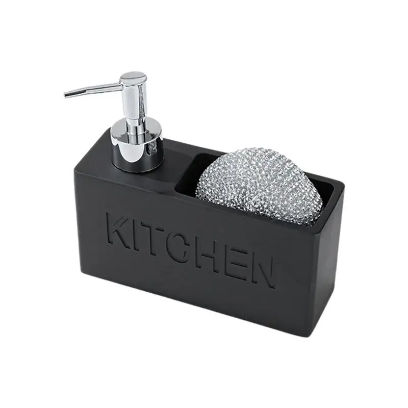Best-Kitchen Dish Soap Dispenser Storage Box Set Kit Countertop Liquid Hand Refillable Bottle With Cleaning Sponge Holder, Durab
