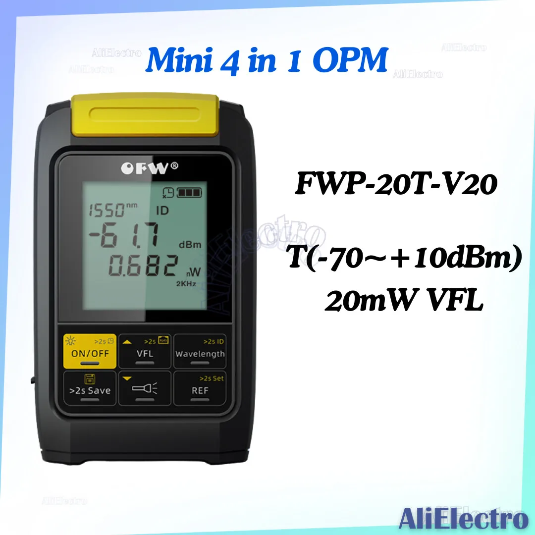 

V20 20Mw VFL Mini 4 In 1 Multifunction Optical Power Meter Visual Fault Locator Network Cable Test Optic Fiber Tester OPM