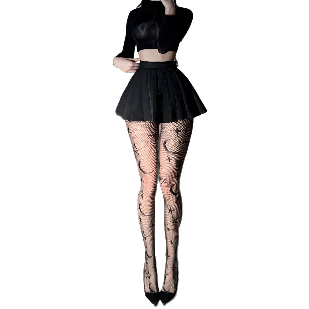 Sexy Women's Stockings Fishnet Leggings Printed Sheer Crotchless Pantyhose Thigh High Stretch Embroidered Garter Garter