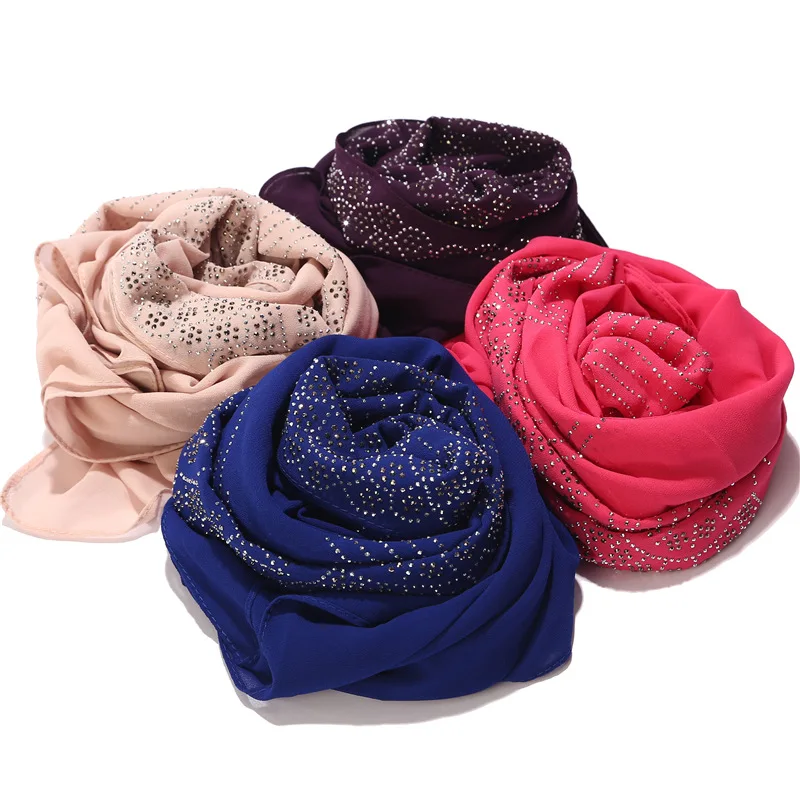 72x175cm Fashion Rhinestone Chiffon Scarf Lady Muslim Hijab Luxury Bead Pearl Scarves Shawl Women Long Scarf Shawl image 4