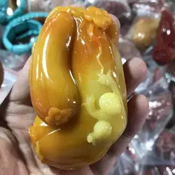Yunnan Huanglong Jade Handheld Piece with the Meaning of Smooth Everything, Multiple Children and Blessings Handheld Playing Pie