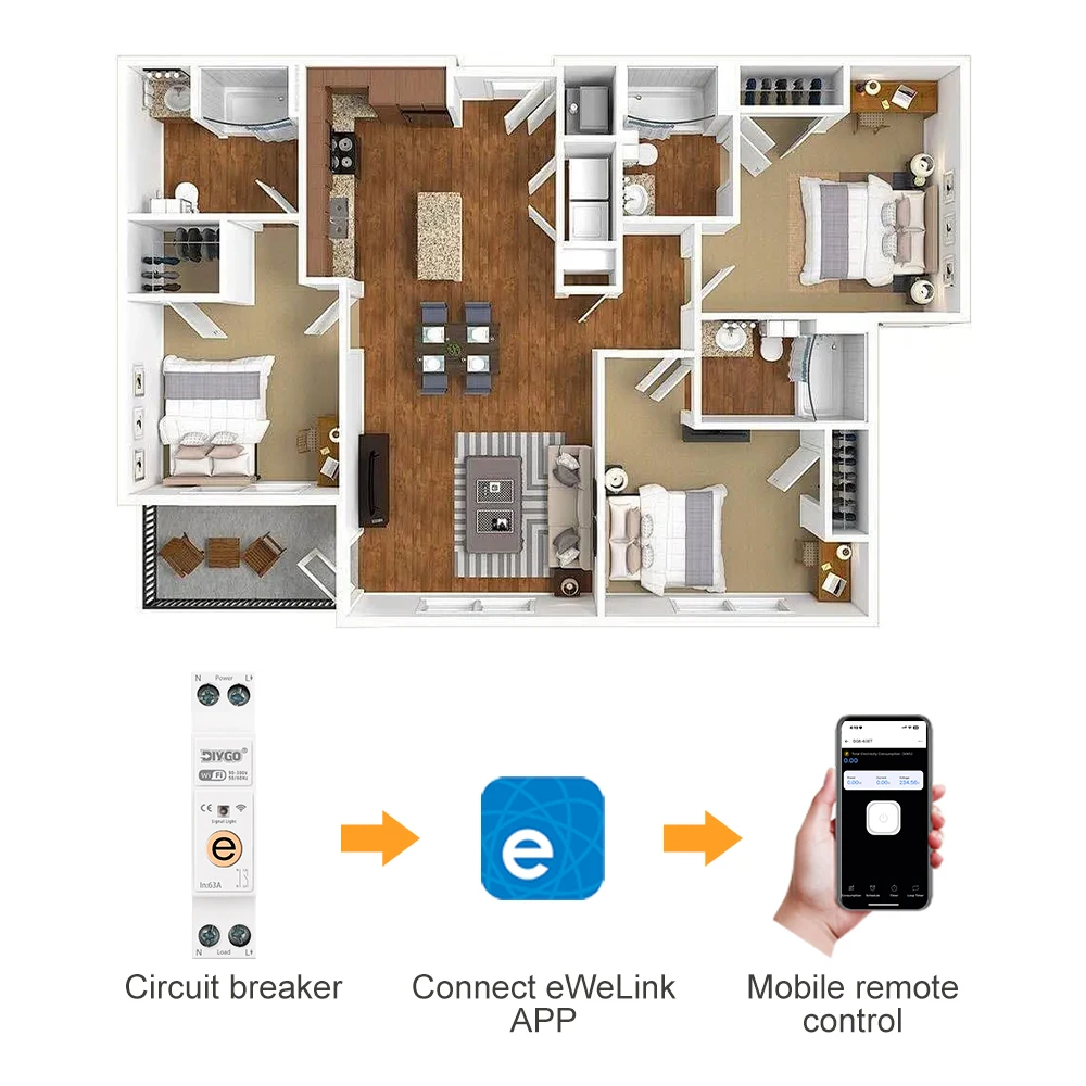 eWeLink DGB-63E Smart Circuit Breaker 1P+N WiFi Remote Voice Control Home Metering Voltage Current Protector Timer Relay Switch