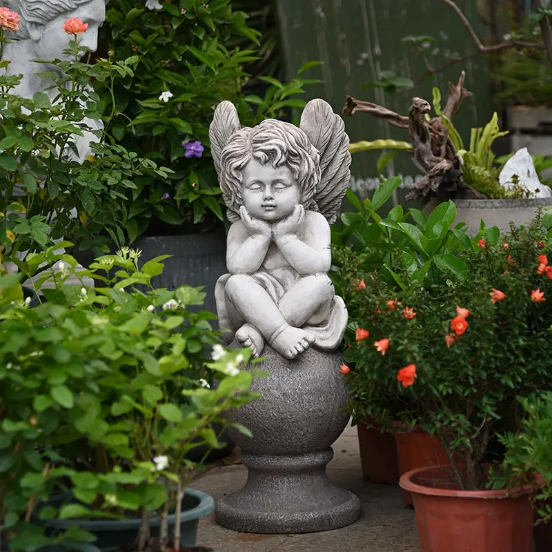 *Re Garden Decoration European Angel Ornaments Outdoor Cute Character Sculpture Garden Villa Courtyard Terrace Balcony Layout~