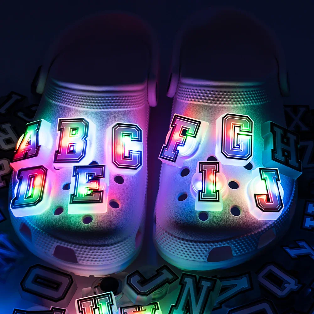 1/26pcs Letter LED Pins for Kids Lighted Shoe Charms Glowing Accessories Shoe Decorations Gifts Sandals Clog Buckles Ornament