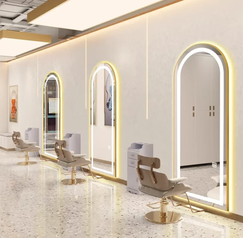مرآة صالون الشعر ذات مصدر ضوء مزدوج، مرآة واقفة على الأرض، مرآة لقص الشعر #2