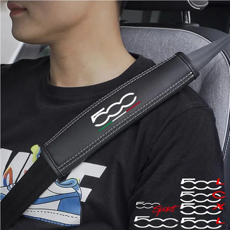 2Pcs Top Nappa Leather Car Seat Belt Shoulder Cover for Fiat 500 500C 2012 500X 500L CAR Auto Accessories