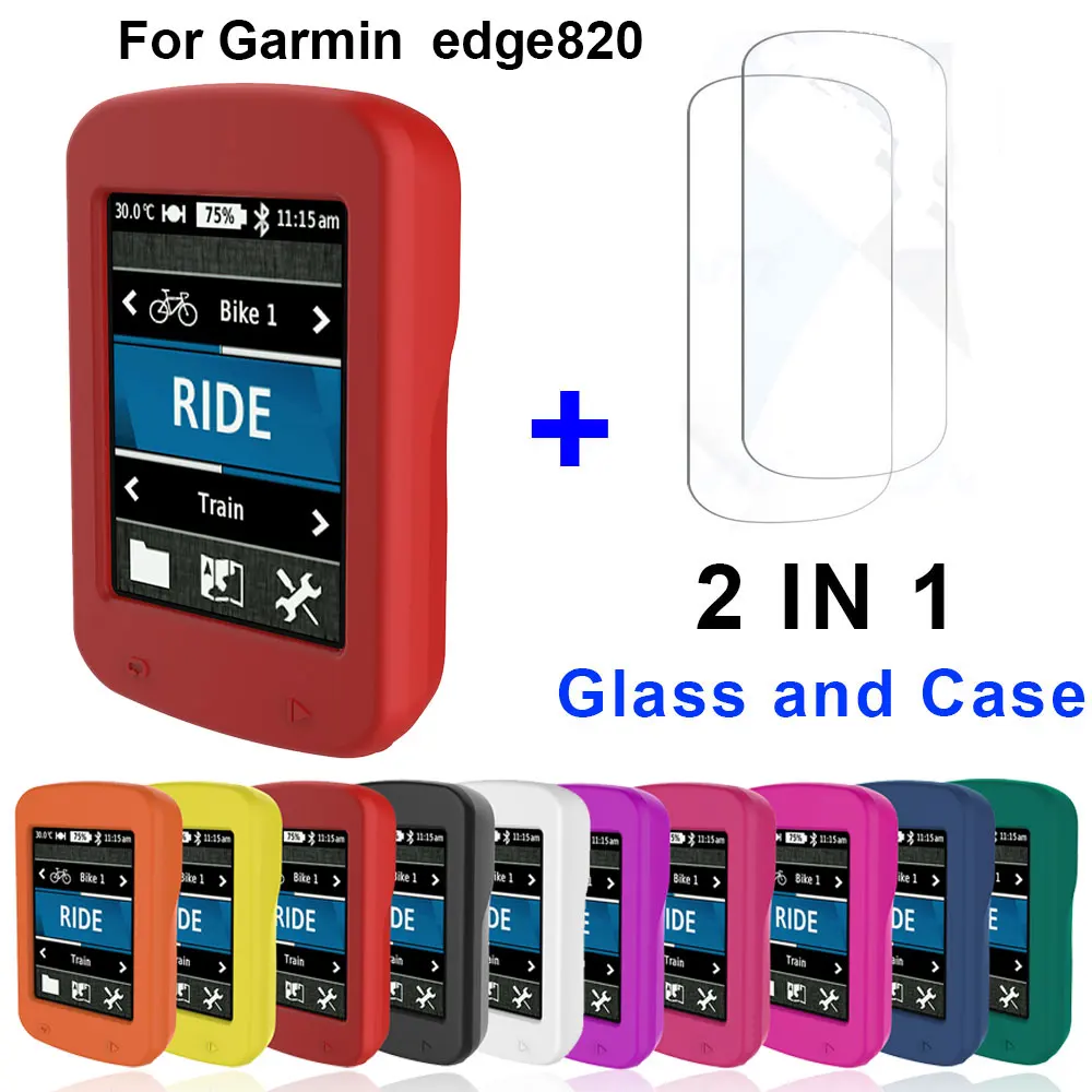 Funda protectora para Garmin Edge 820 GPS + película de vidrio templado, película protectora para pantalla de ordenador de bicicleta y cubierta suave de silicona