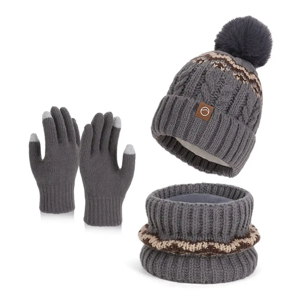3 قطعة/المجموعة أزياء الشتاء الدافئ قبعة وشاح قفازات الرقبة حماية وشاح قفازات مجموعة لمس يندبروف قبعة صغيرة في الهواء الطلق