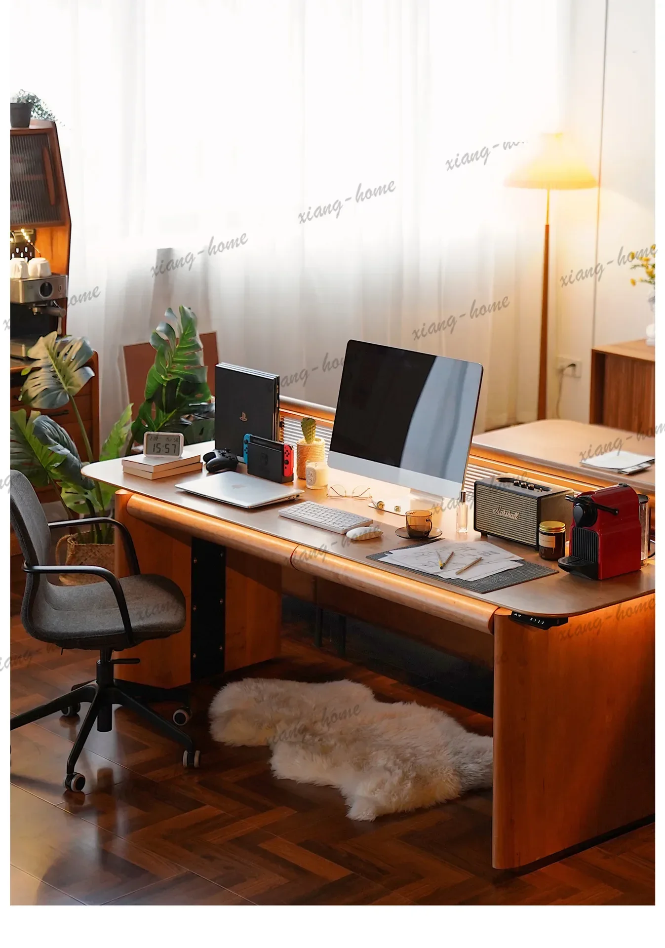 YJ Moonlight Lifting Office Desk Cherry Solid Wood Homely Computer Book Desk Electric Workbench Offcie Furniture El Escritorio X