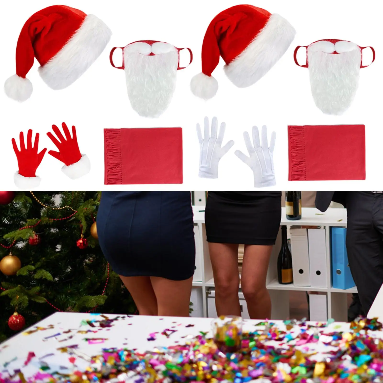 Copri barba di Babbo Natale Copri viso divertente con cappello da Babbo Natale Accessorio per costume per donne e uomini Decorazioni per bambini per le vacanze di Natale