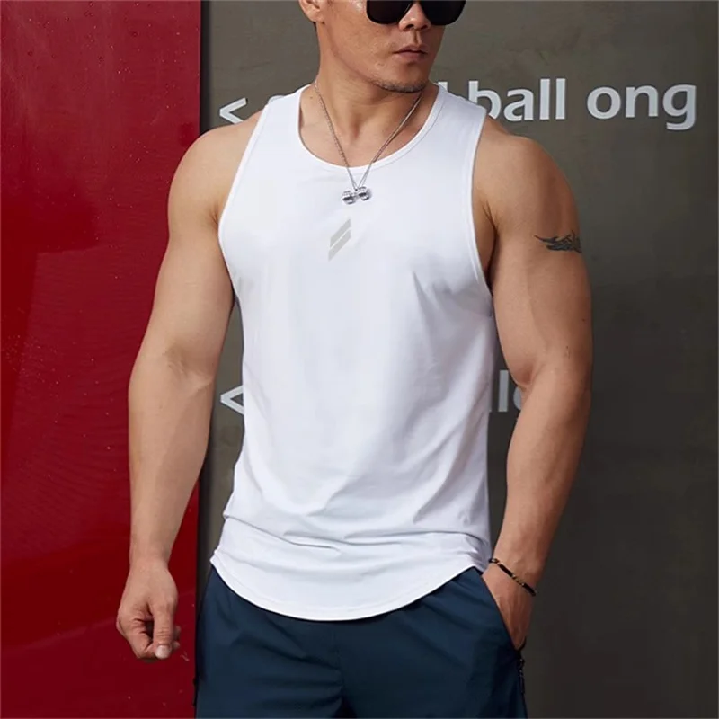 Summer New tank top Men\'s Pullover Round Neck Mesh Bottom Shirt Sports Fitness Top Sleeveless Vest Quick Dry Training vest men