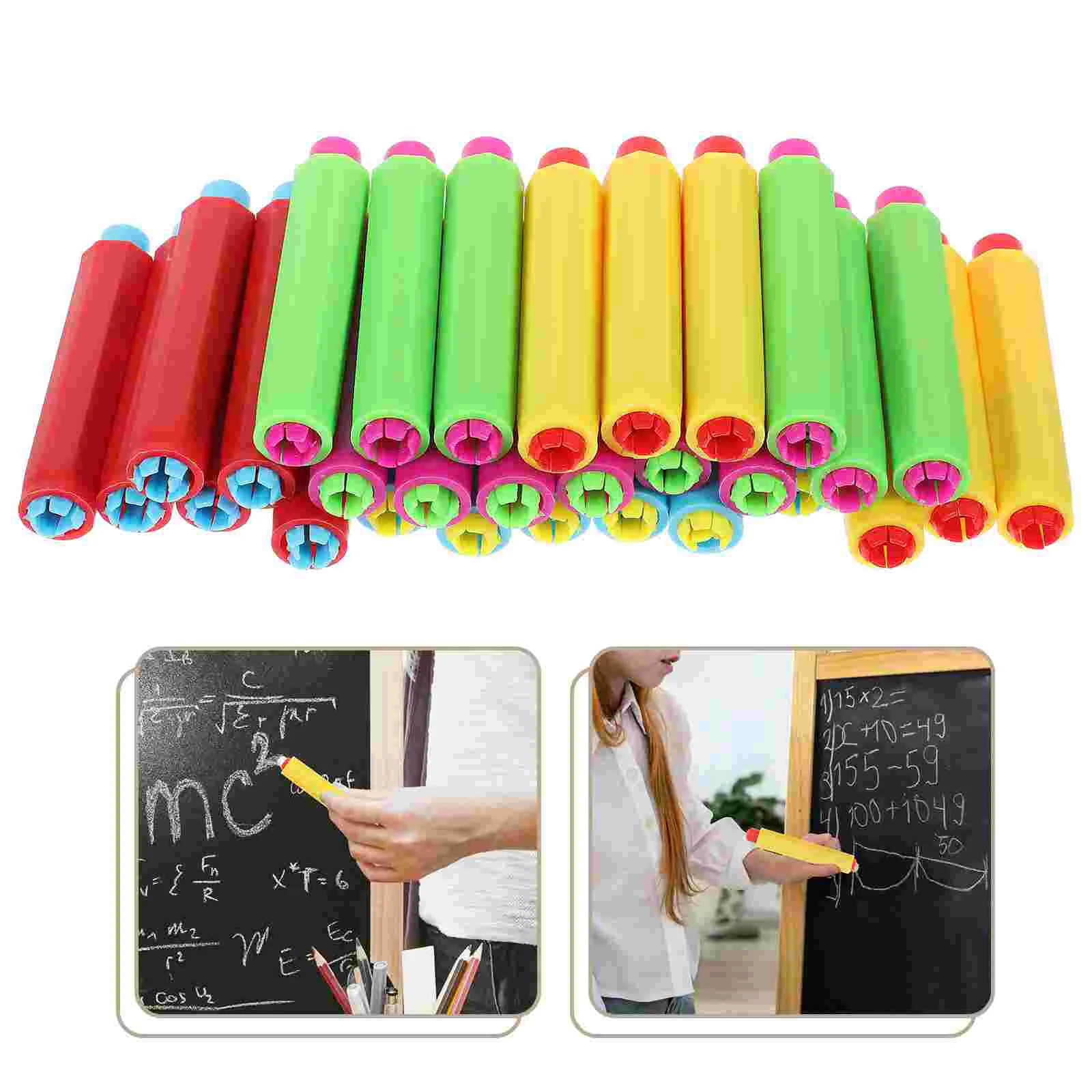 

30 Pcs Dust-free Chalk Set Adjustable Holders for Teachers Clip White Cover Plastic Professional