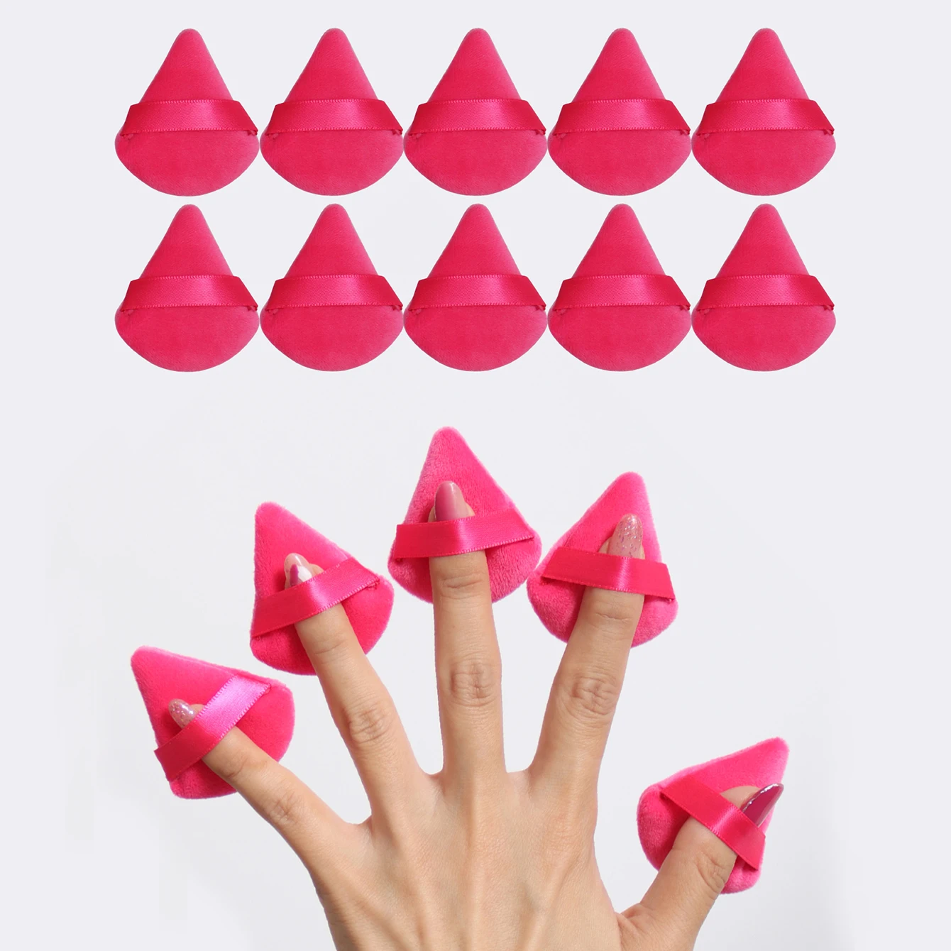 10 szt. Aksamitne puszki do pudru w kształcie trójkąta, miękkie gąbki do makijażu do konturowania twarzy, oczu i narożników