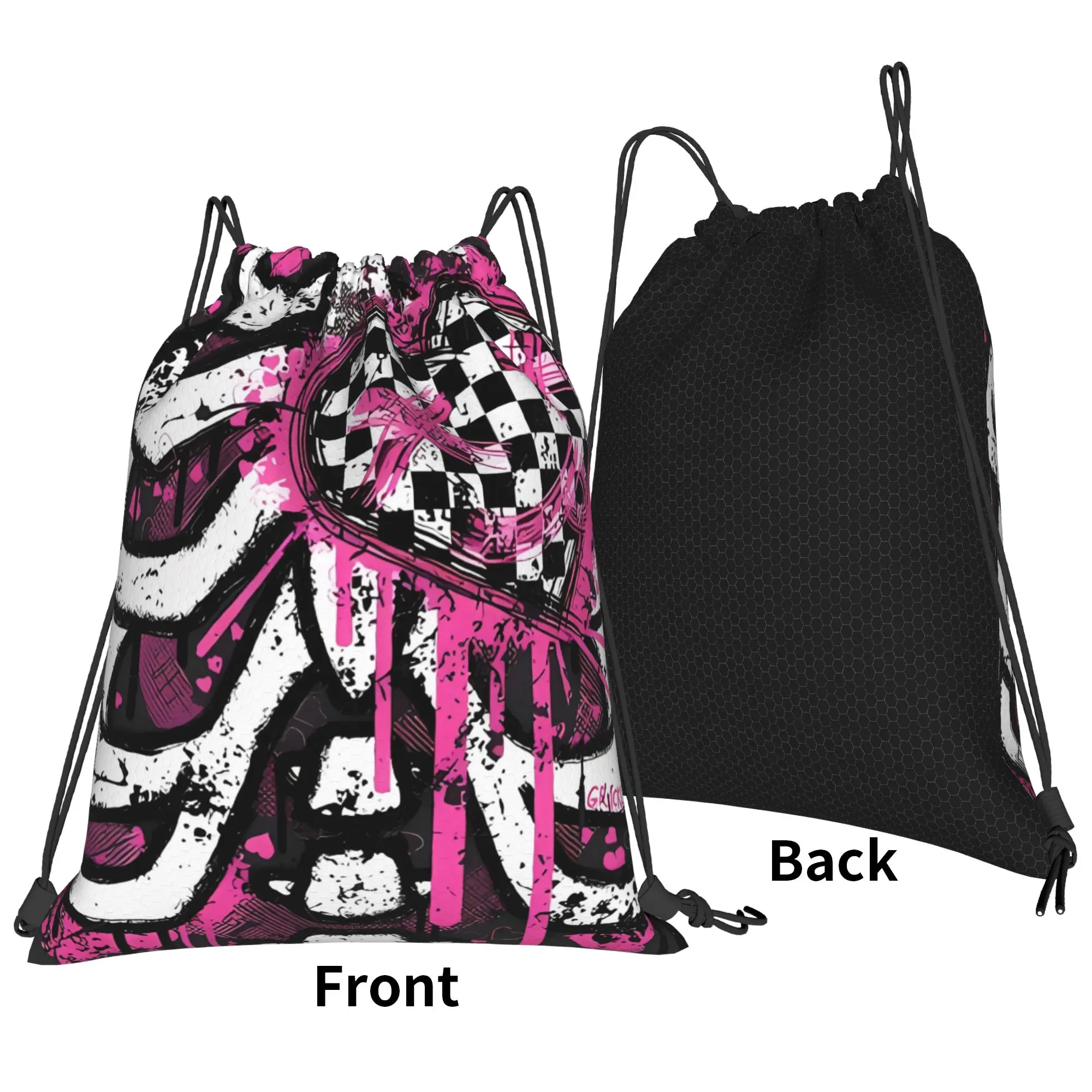 Y2K Edgy At Heart Pink Version Graffiti Portable Sports Riding Gym Drawstring cool gift Storage Backpacks