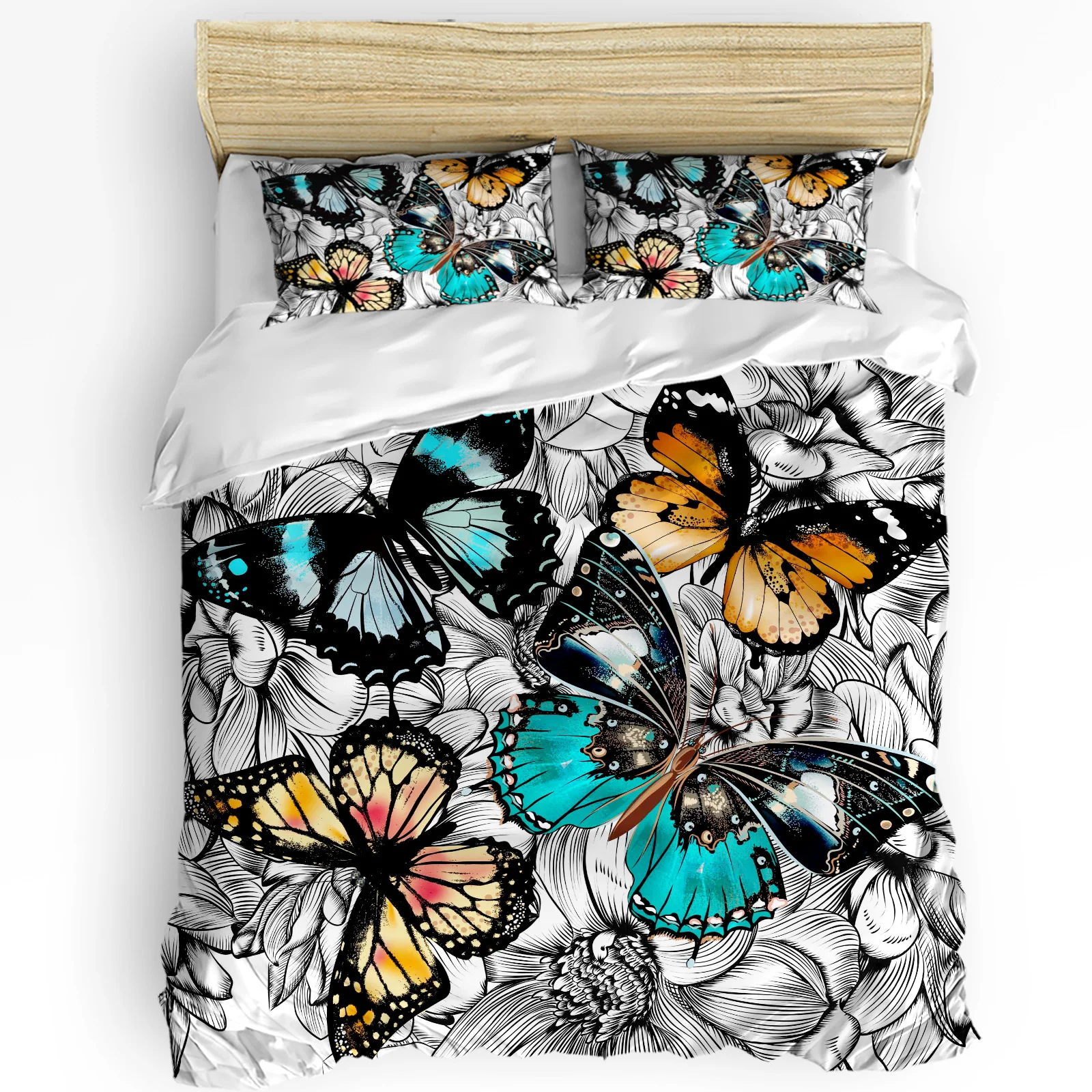 

Flower Colorful Butterfly Duvet Cover with Pillow Case Custom Comforter 3pcs Bedding Set Quilt Cover Double Bed Home Textile